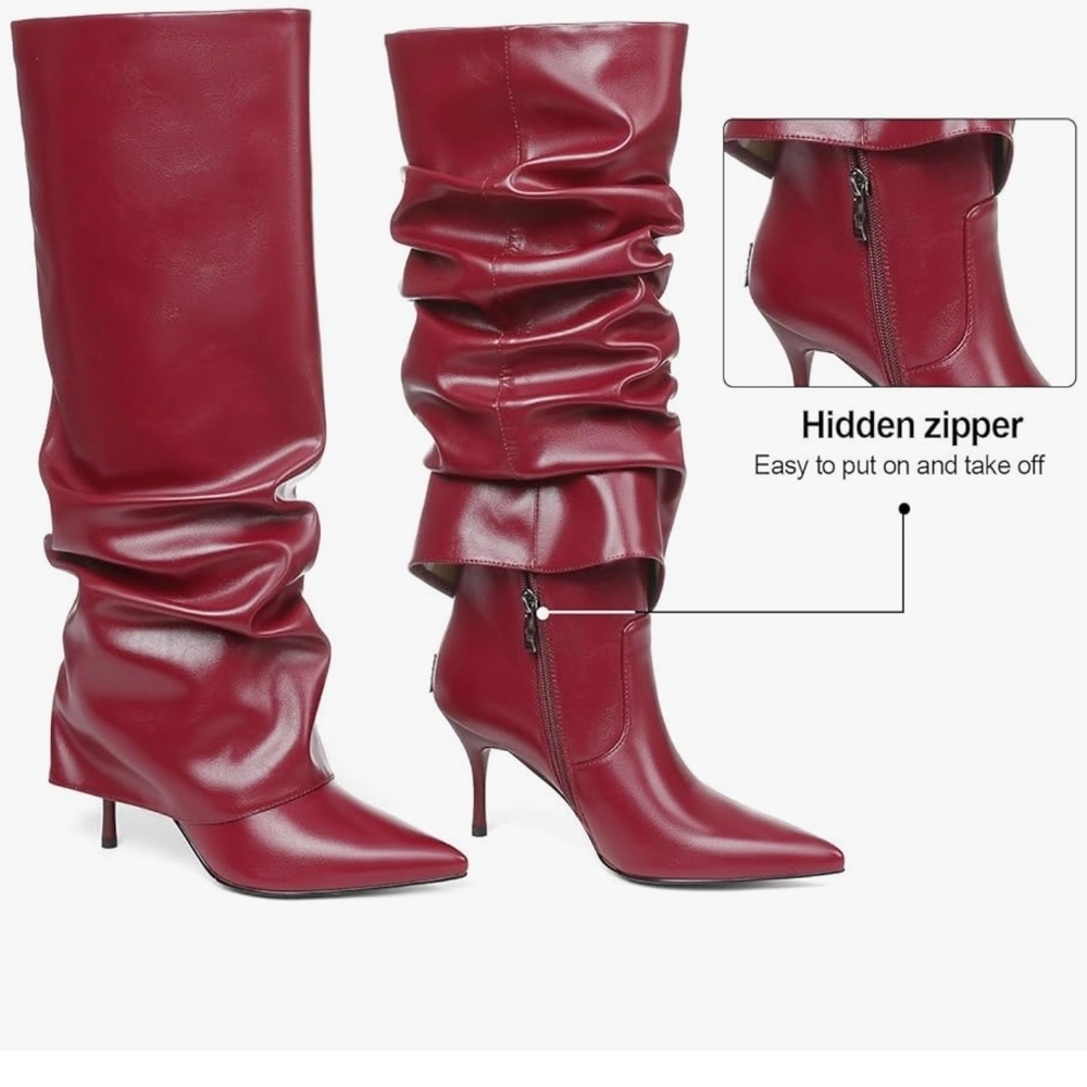 Elegant Red Women's Knee-High Boots - Picture 2 of 2